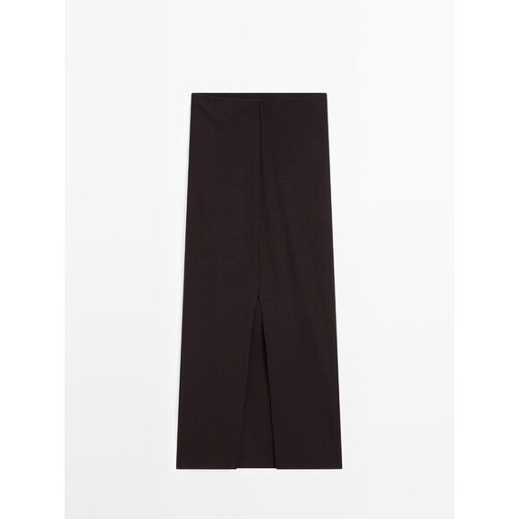 Massimo Dutti Womens Midi Skirt Small S brown Draped Zip Slit Back 9300/953 NWT - Picture 4 of 10